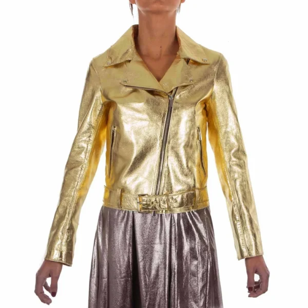 Metallic Gold ITALIANSKINS Leather Jacket Women