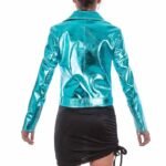 Metallic Turquoise Blue Women Leather Jacket