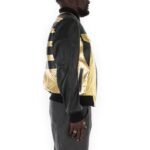 Black & Metallic Gold Bomber leather jacket
