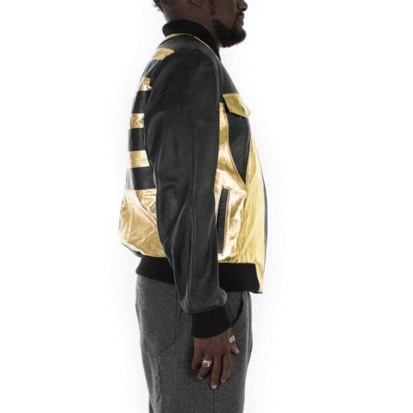 Black & Metallic Gold Bomber leather jacket