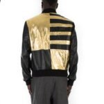 Black & Metallic Gold Bomber leather jacket