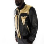 Black & Metallic Gold Bomber leather jacket