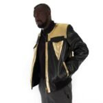 Black & Metallic Gold Bomber leather jacket
