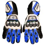YAMAHA BLUE MOTORBIKE MOTORCYCLE TRACK DAYS COWHIDE LEATHER ARMOURED GLOVES