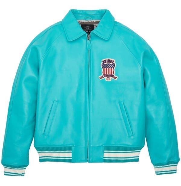 Avirex Leather Jacket Snow Turquoise