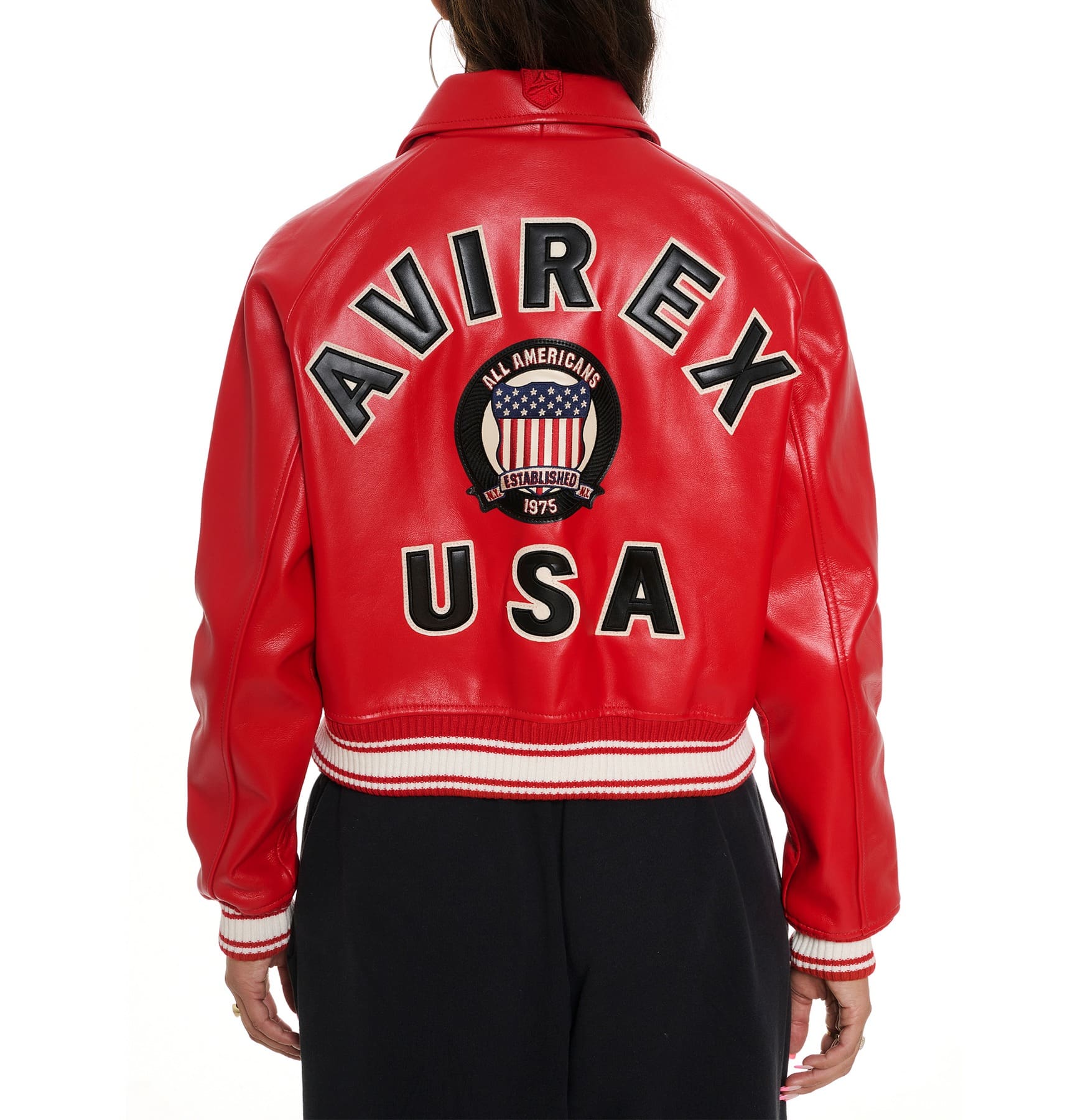 Avirex Cropped Red Icon Leather Jacket
