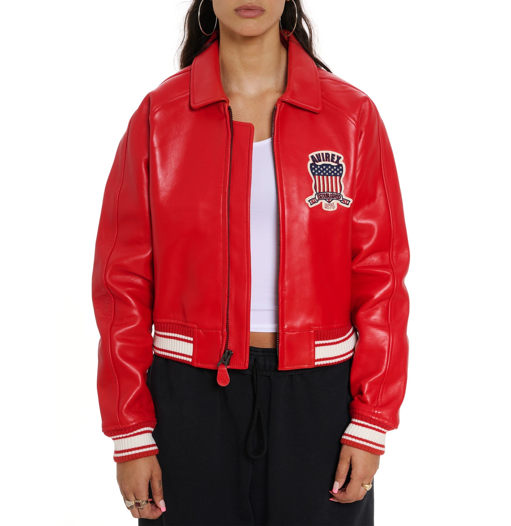Avirex Cropped Red Icon Leather Jacket