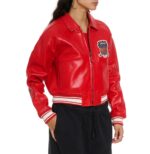 Avirex Cropped Red Icon Leather Jacket