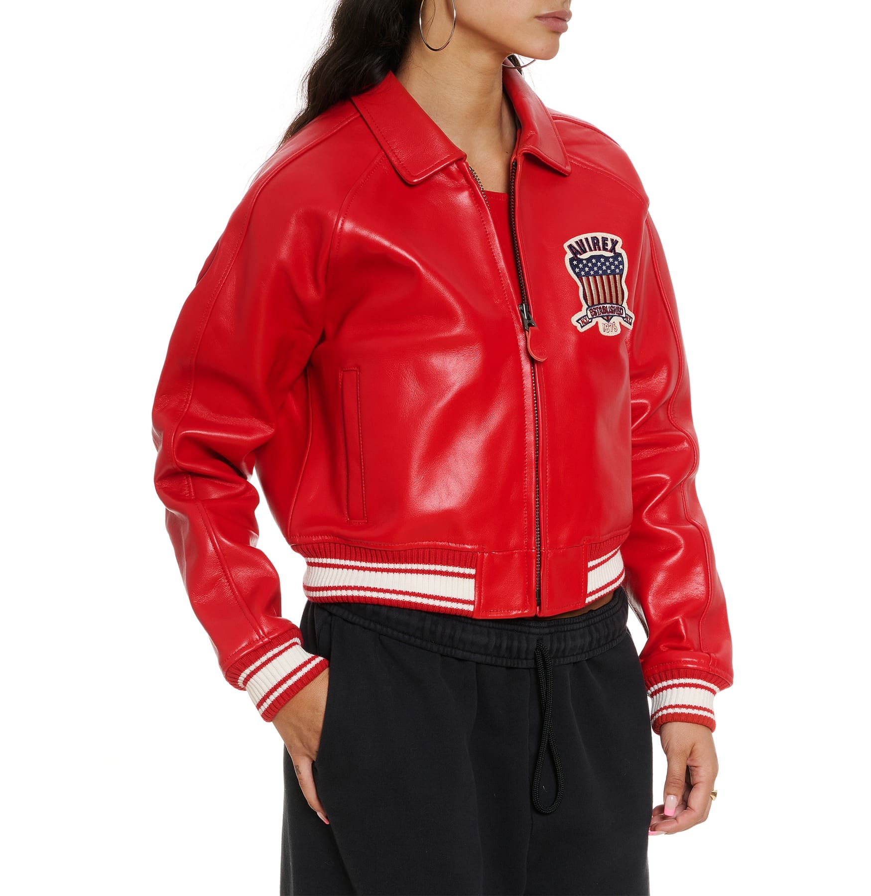 Avirex Cropped Red Icon Leather Jacket