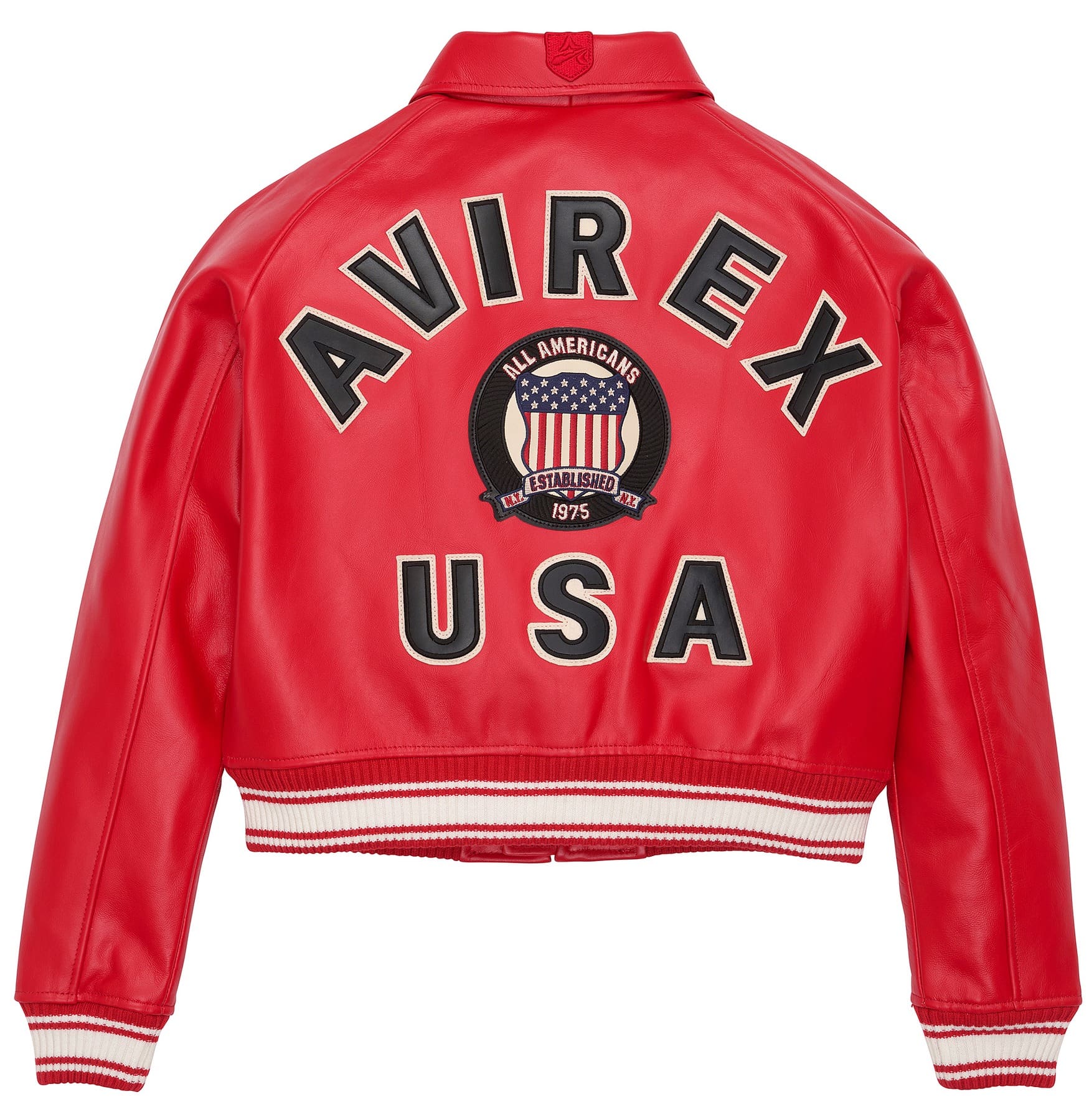 Avirex Cropped Red Icon Leather Jacket