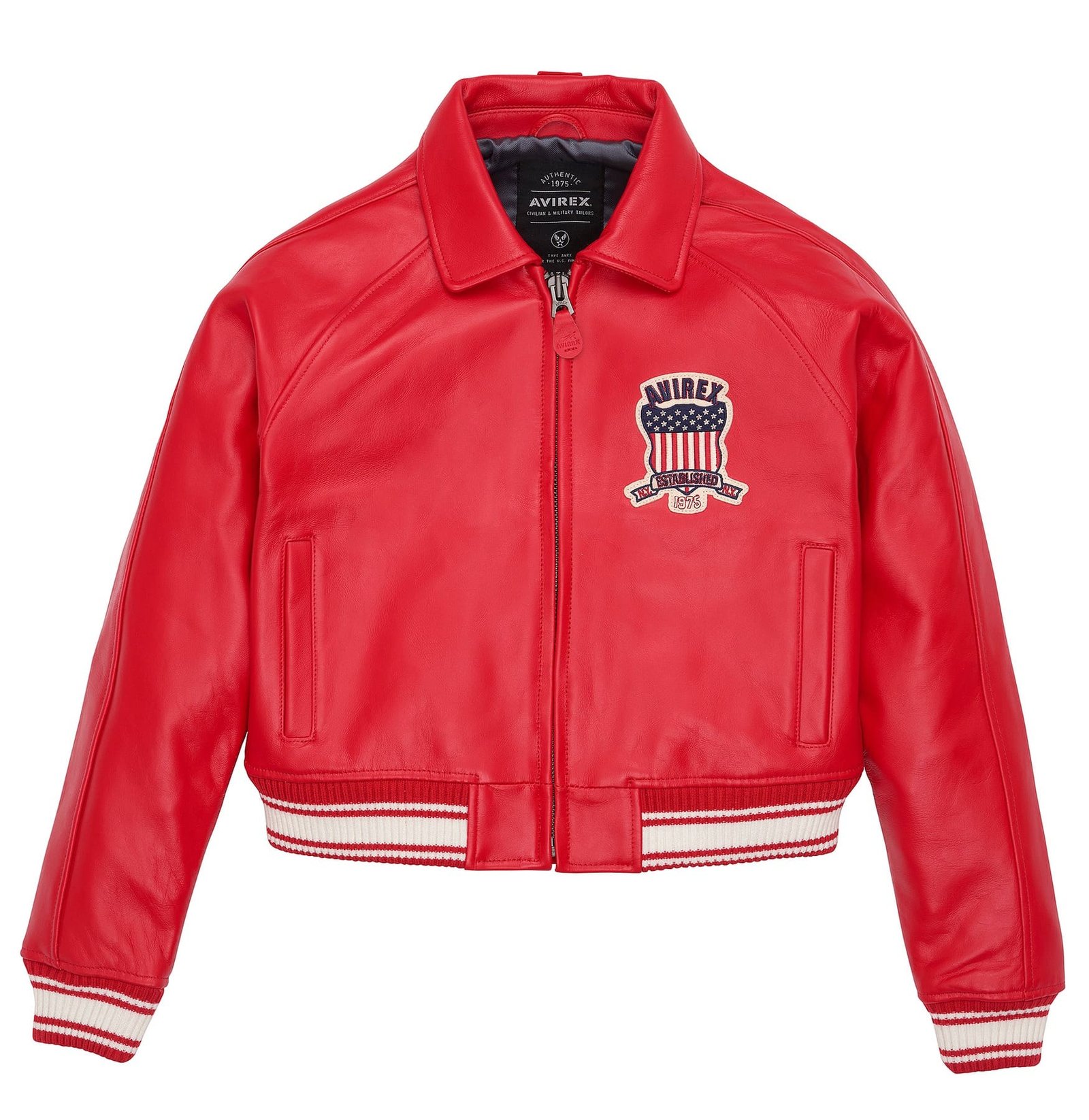 Avirex Cropped Red Icon Leather Jacket
