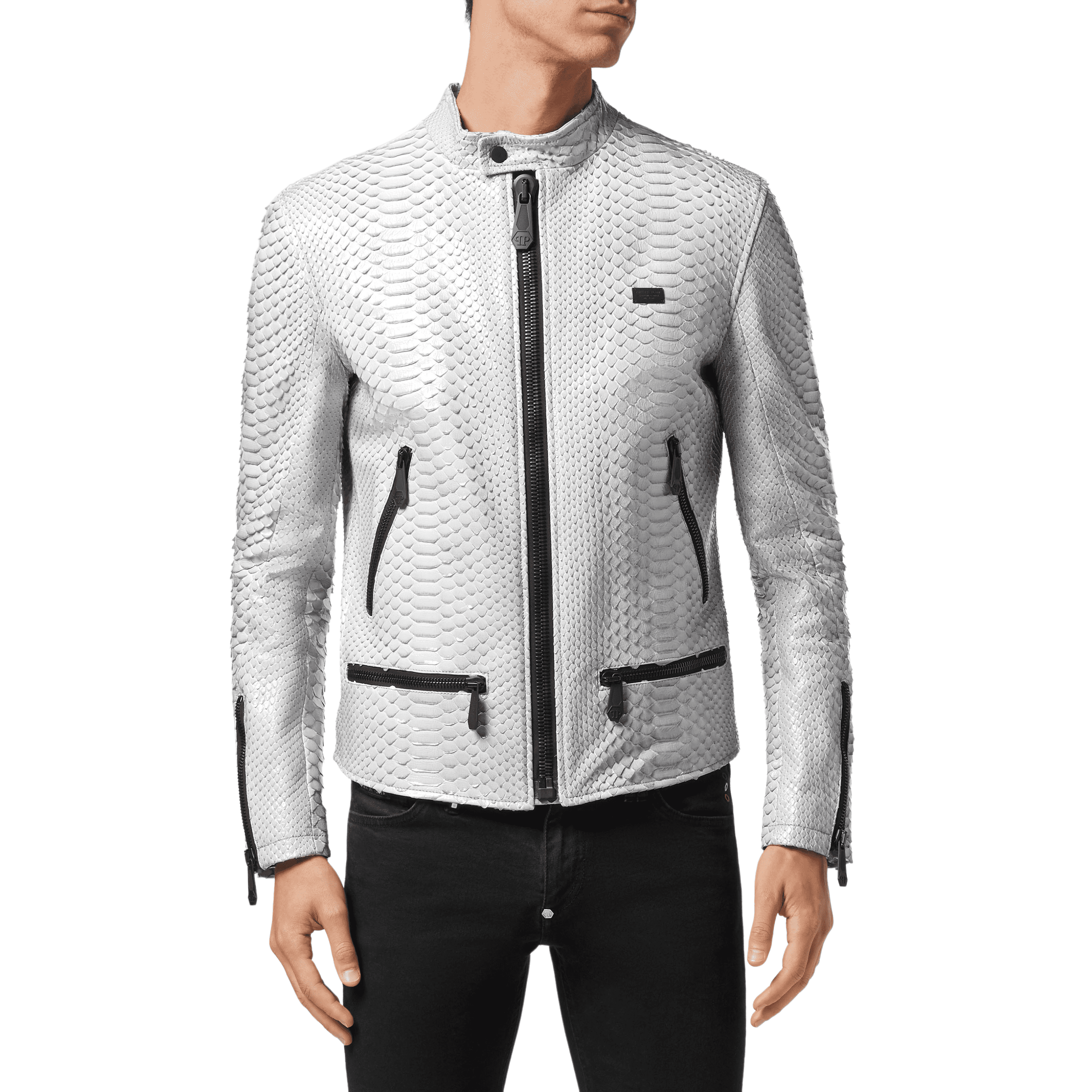 PHILIPP PLEIN PYTHON LEATHER MOTO JACKET LUXURY