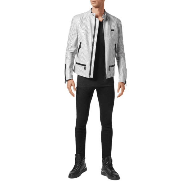 PHILIPP PLEIN PYTHON LEATHER MOTO JACKET LUXURY