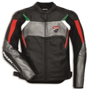 Men's leather motorcycle jacket with perforated protections Ducati "CORSE C3"