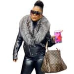 WOMEN LEATHER- BLACK BIKER RIBBLES WITH SLIVER FOX FUR