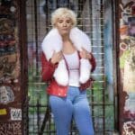 WOMEN LEATHER- RED BIKER RIBBLES WITH WHITE FOX FUR