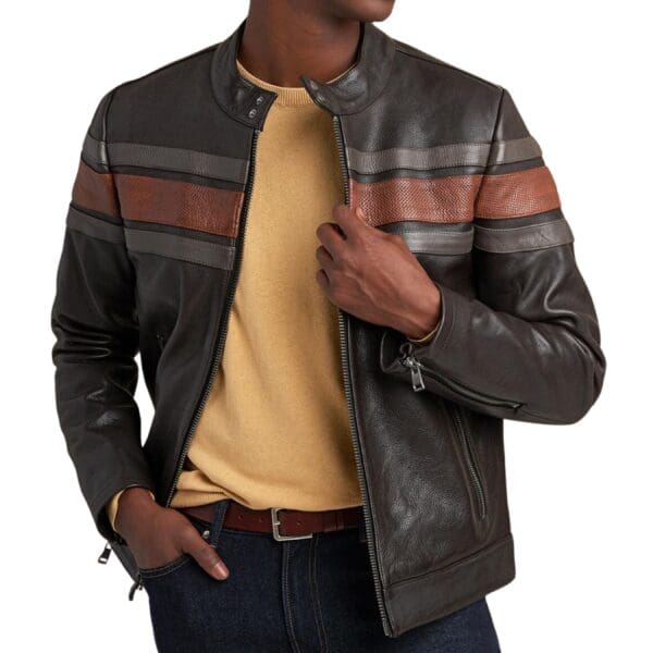 DALE RETRO STRIPED LEATHER JACKET