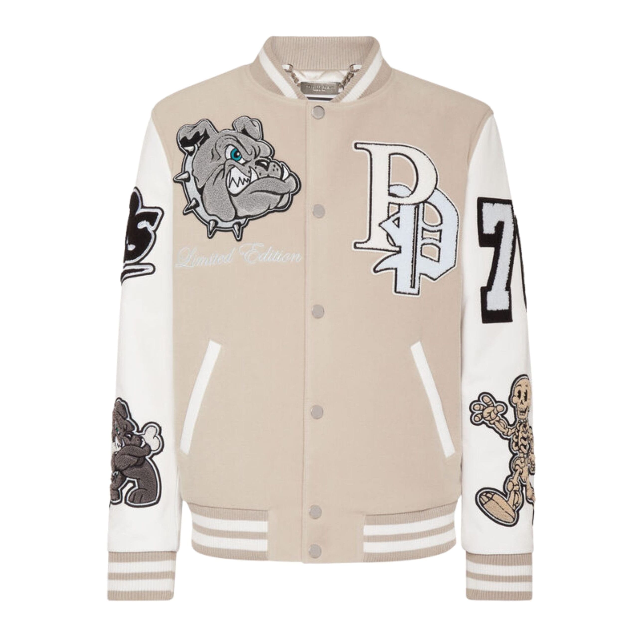 Philipp Plein WOOLEN CLOTH COLLEGE BOMBER WITH LEATHER ARMS BULLDOGS