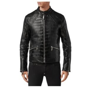 Philipp Plein LEATHER CROCODILE JACKET LUXURY