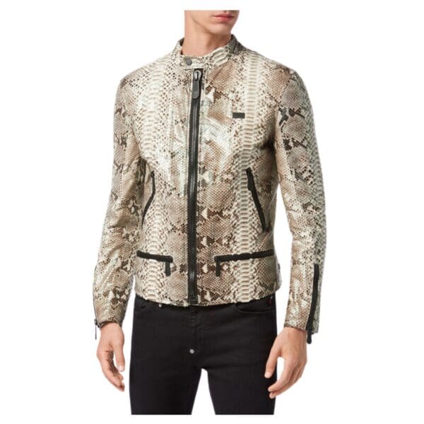 PHILIPP PLEIN PYTHON LEATHER MOTO JACKET LUXURY - Image 2