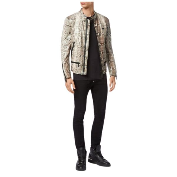 PHILIPP PLEIN PYTHON LEATHER MOTO JACKET LUXURY - Image 4