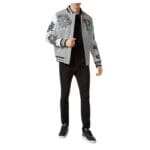 Philipp Plein WOOLEN CLOTH COLLEGE BOMBER WITH LEATHER ARMS BULLDOGS