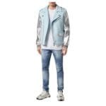 PHILIPP PLIEN WOOLEN CLOTH BIKER WITH LEATHER ARMS GRAPHIC PLEIN