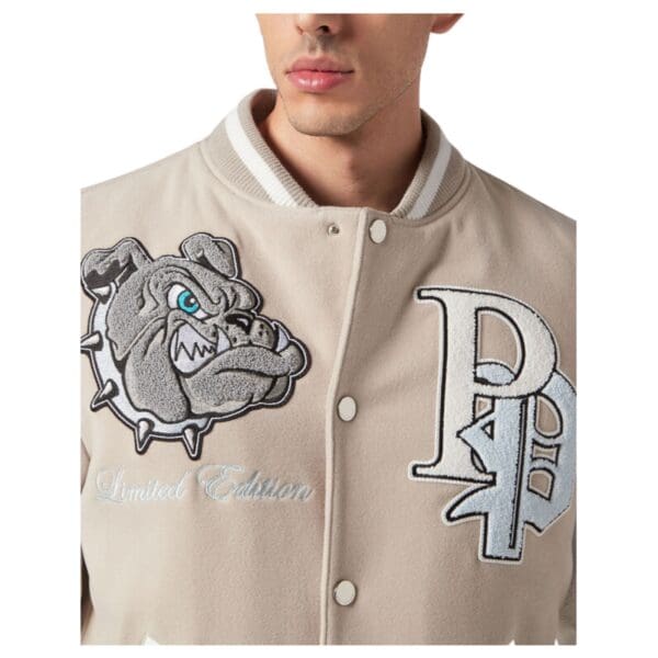 Philipp Plein WOOLEN CLOTH COLLEGE BOMBER WITH LEATHER ARMS BULLDOGS
