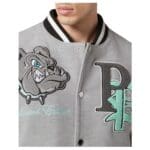 Philipp Plein WOOLEN CLOTH COLLEGE BOMBER WITH LEATHER ARMS BULLDOGS