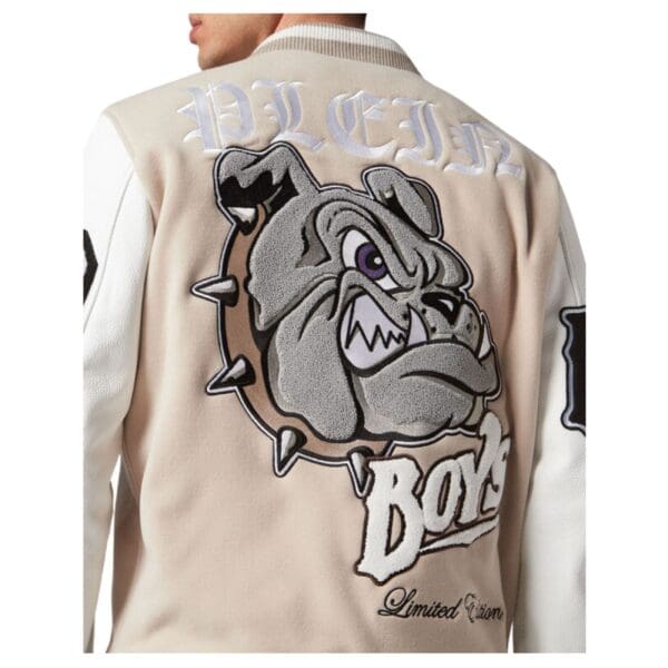 Philipp Plein WOOLEN CLOTH COLLEGE BOMBER WITH LEATHER ARMS BULLDOGS
