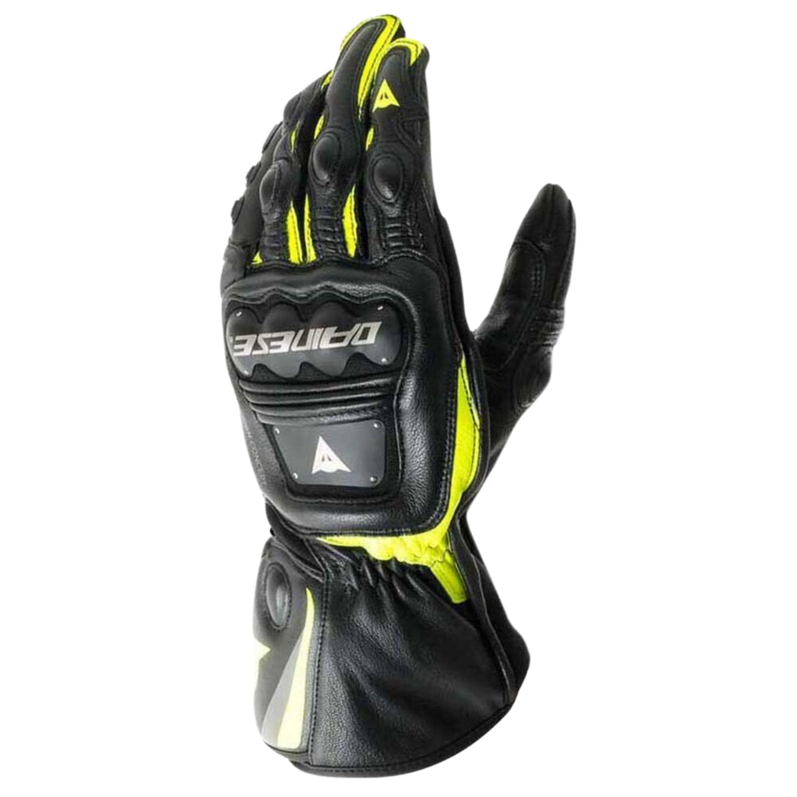 DAINESE STEEL PRO LEATHER MOTORCYCLE GLOVES BLACK YELLOW