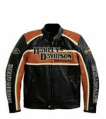 GENUINE MEN’S HARLEY DAVIDSON CLASSIC BLACK & ORANGE BIKER LEATHER JACKET