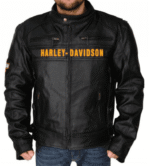 REAL LEATHER HARLEY DAVIDSON BLACK MOTORCYCLE BIKER GENUINE VENTED JACKET
