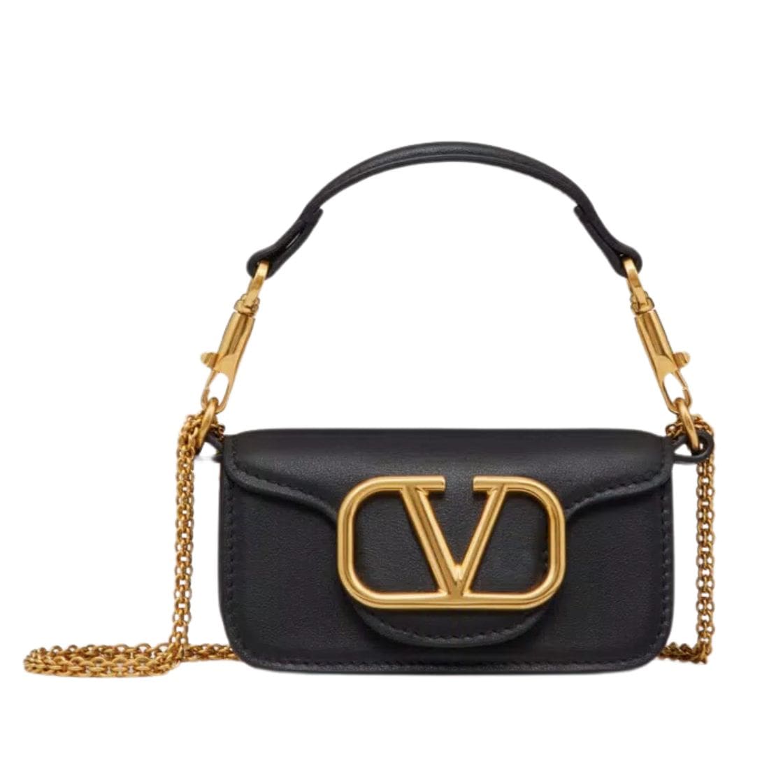 VALENTINO GARAVANI LOCÒ MICRO BAG IN CALFSKIN LEATHER WITH CHAIN