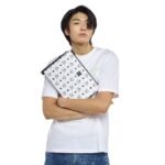 MCM MEDIUM AREN WRISTLET ZIP POUCH IN VISETOS WHITE