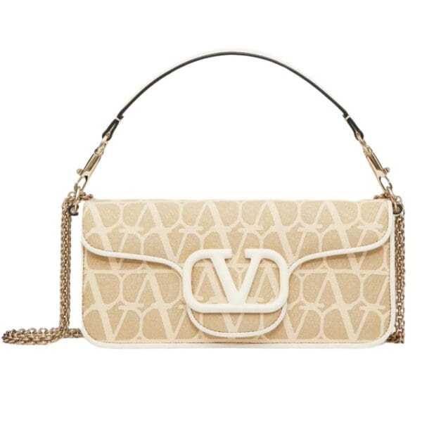 VALENTINO GARAVANI LOCÒ TOILE ICONOGRAPHE RAFFIA SHOULDER BAG