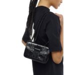 MCM MINI TRAVIA QUILTED SHOULDER BAG IN CRUSHED LEATHER BLACK