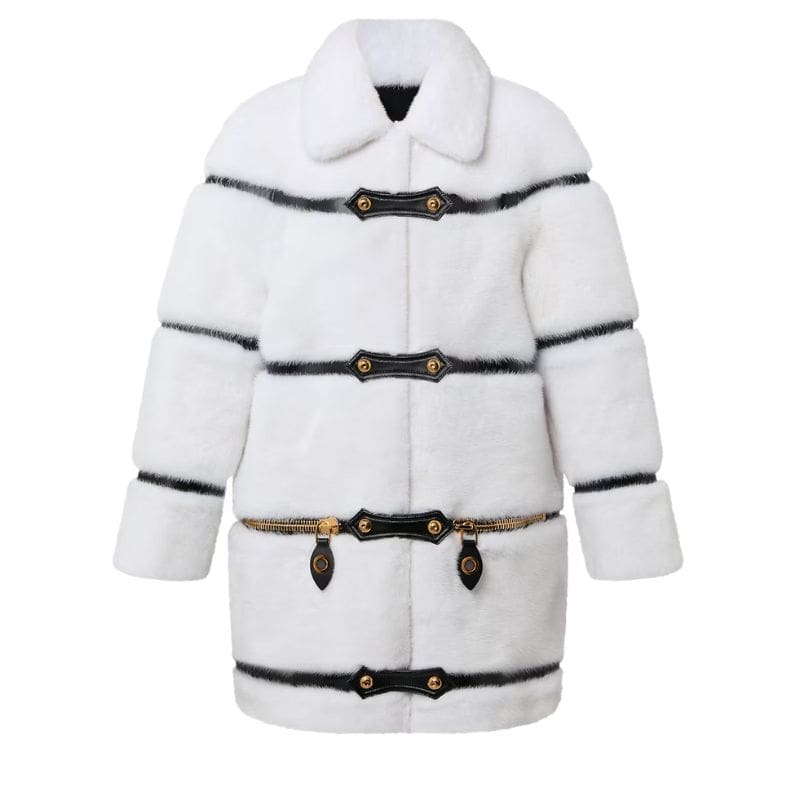 LOUIS VUITON LEATHER STRIP WHITE MINK COAT