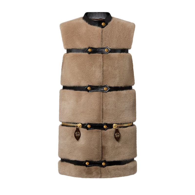 LOUIS VUITTON SLEEVELESS LEATHER STRIP MINK COAT