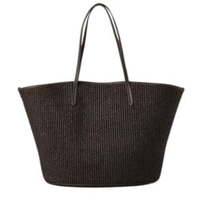 BRUNELLO CUCINELLI TECHNO COTTON RAFFIA SHOPPER BAG WITH MONILI