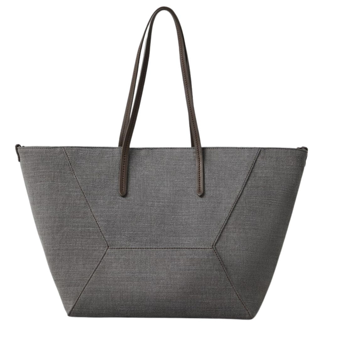 BRUNELLO CUCINELLI COTTON AND LINEN CANVAS SHOPPER BAG WITH MONILI