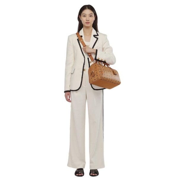 MCM MEDIUM ELLA BOSTON BAG IN VISETOS COGNAC