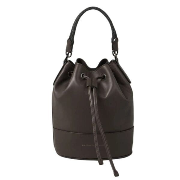BRUNELLO CUCINELLI CALFSKIN BUCKET BAG WITH PRECIOUS BRAIDED HANDLE