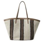 BRUNELLO CUCINELLI RAFFIA-EFFECT KNIT STRIPED SHOPPER BAG