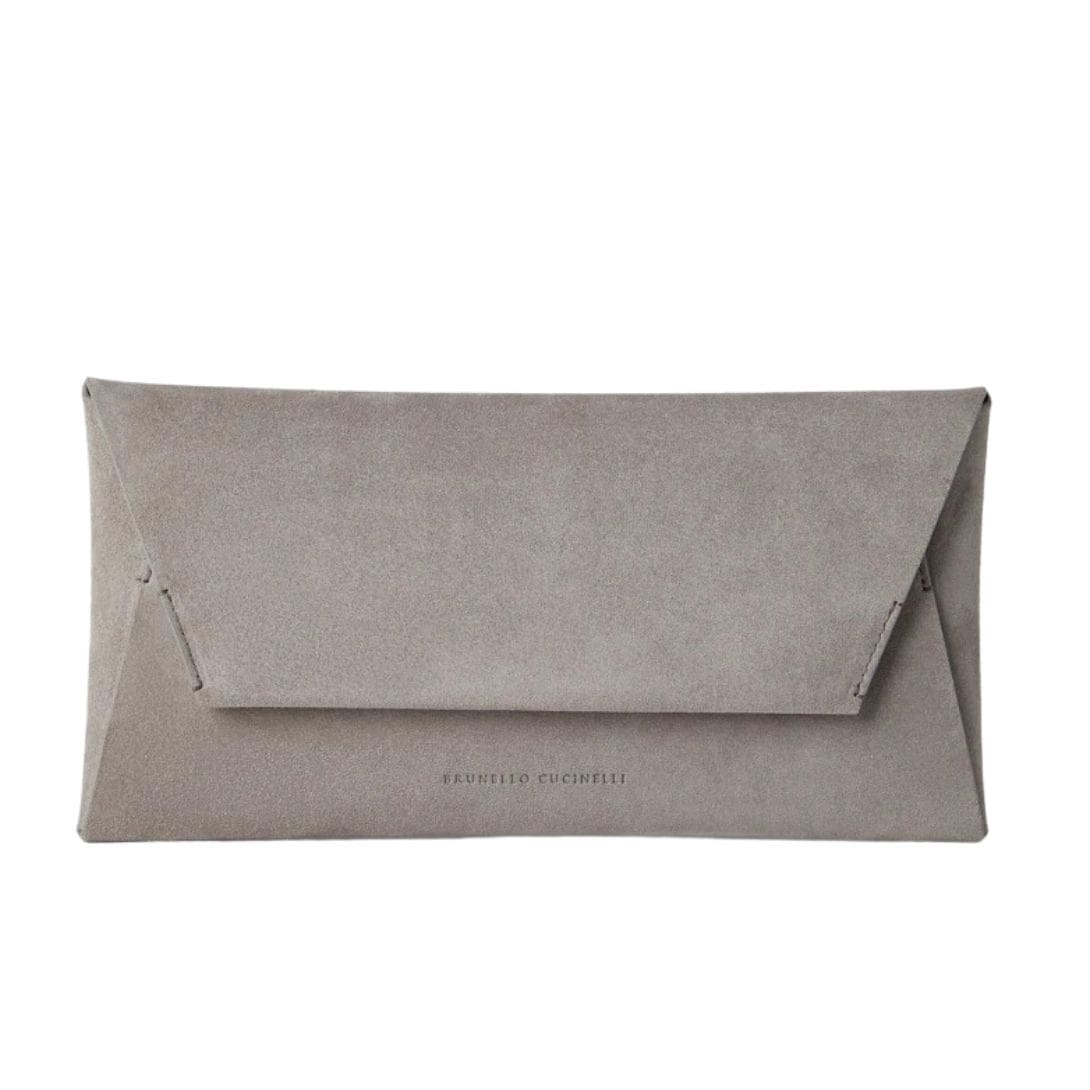 BRUNELLO CUCINELLI SUEDE ENVELOPE BAG WITH PRECIOUS CHAIN