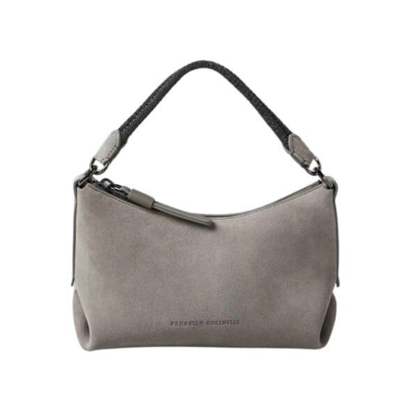 BRUNELLO CUCINELLI SUEDE BAG WITH PRECIOUS BRAIDED HANDLE