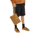 MCM MEDIUM WRISTLET ZIP POUCH IN VISETOS ORIGINAL COGNAC