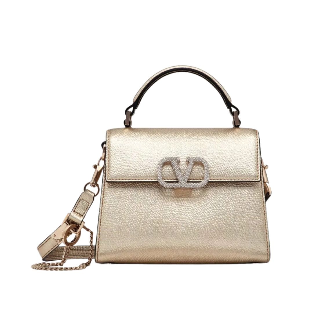 VALENTINO GARAVANI MINI VSLING HANDBAG IN METALLIC GRAINY CALFSKIN