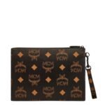 MCM MEDIUM AREN WRISTLET ZIP POUCH IN MAXI VISETOS BLACK