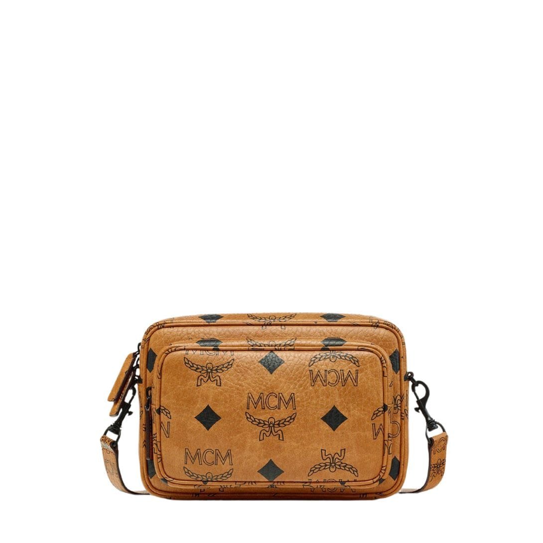 MCM SMALL AREN CROSSBODY IN MAXI VISETOS COGNAC
